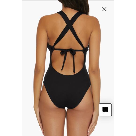 NWT BECCA Modern Edge Ribbed Lace Up Plunge Swimsuit Size Medium - Picture 2 of 4